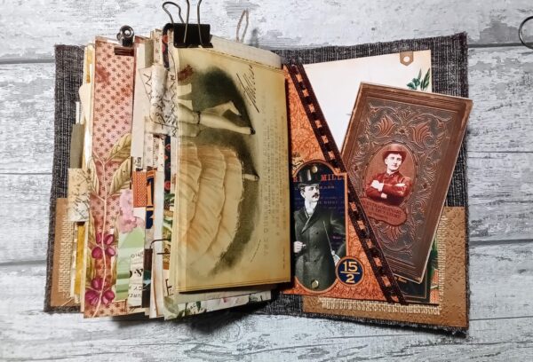 Journal spread with pockets and vintage photos