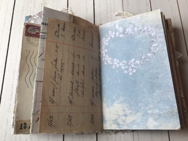 Journal spread with pale blue page