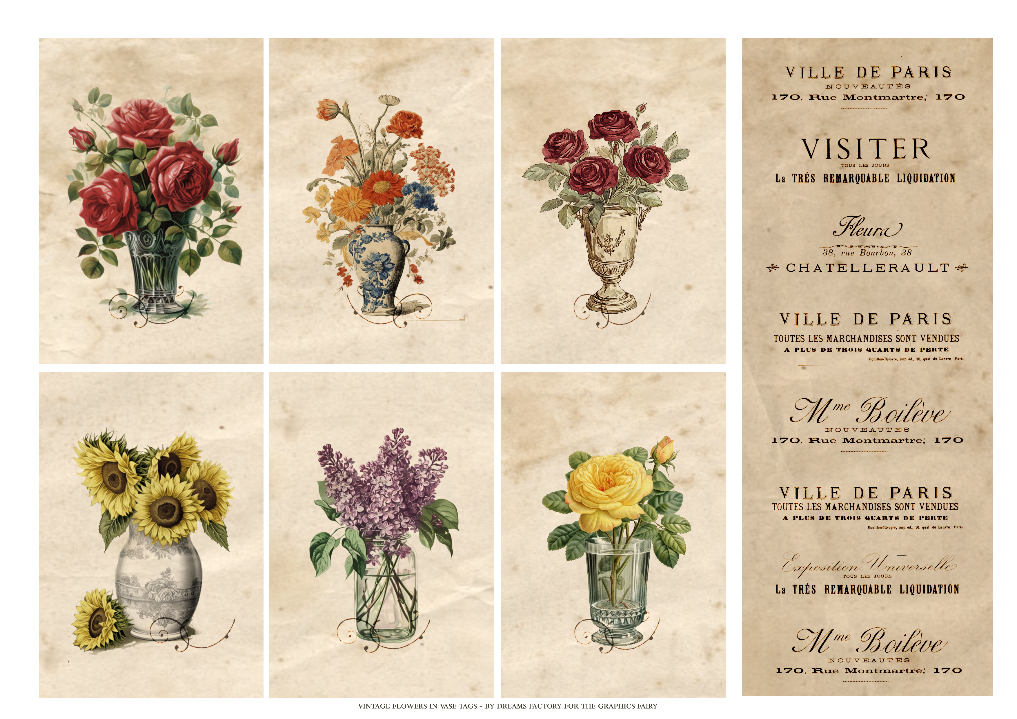 vintage flower in vase tags printable