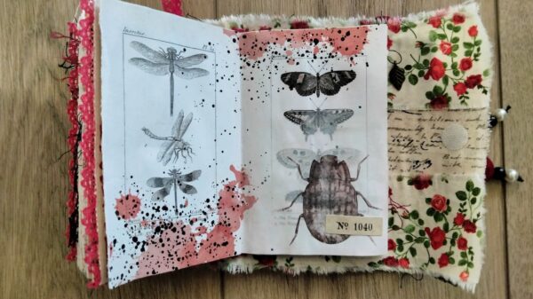 Junk journal spread with insect images