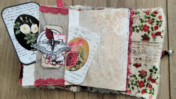 Junk journal spread tuckspot with vintage postcode