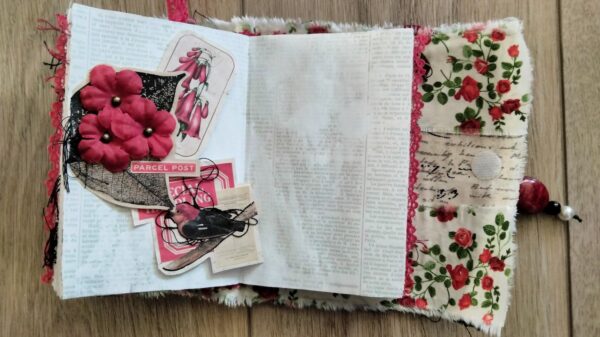 Junk journal spread with red flower images