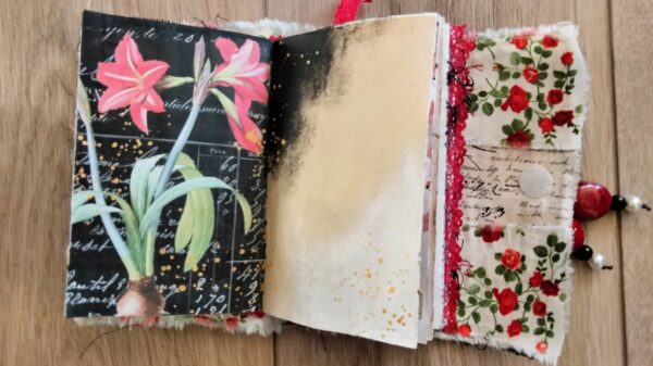 Junk journal spread with red lily image