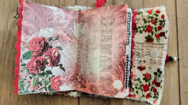 Junk journal spread with red roses