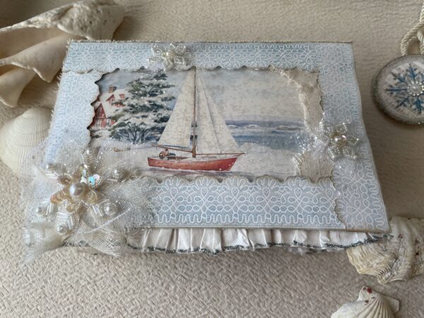 Junk journal cover with red yacht image