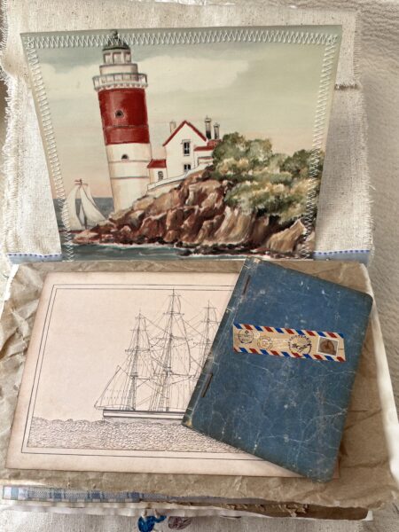 Junk journal spread with lighthouse image