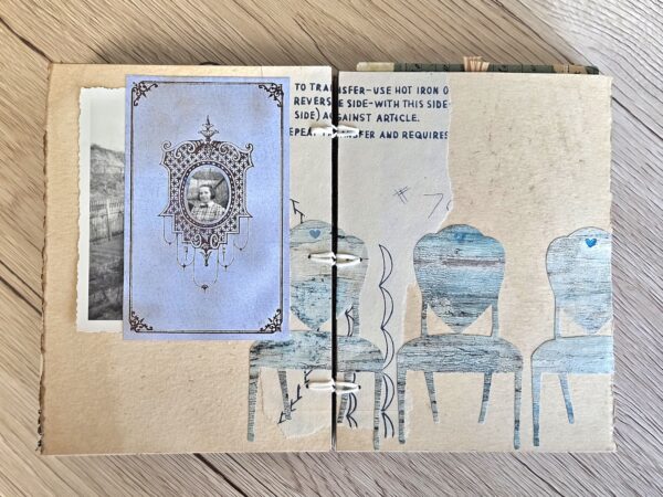 Junk journal spread with vintage photo frame