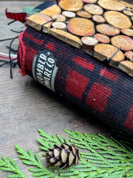 Spine of journal in plaid fabric