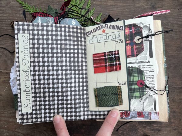 Journal page with tuck spot and plaid tags