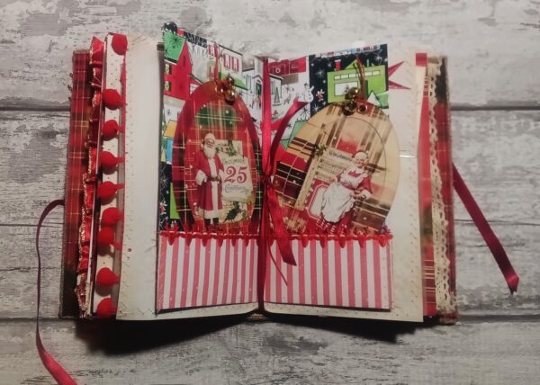 Journal spread with red and white striped pocket