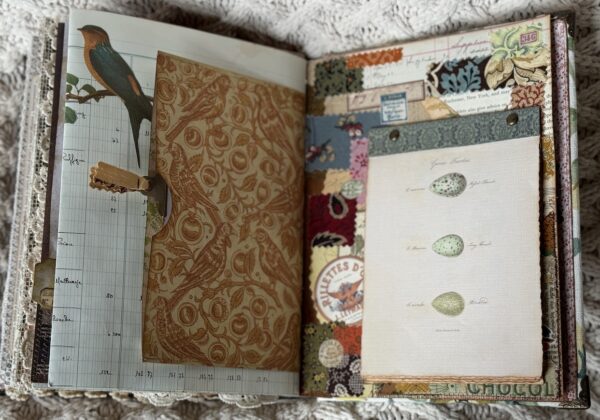 Junk journal spread with egg images