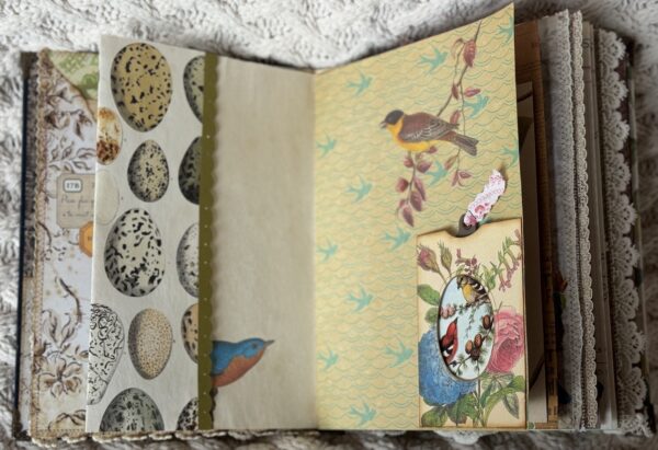 Junk journal spread with egg print