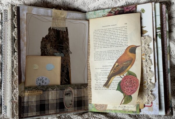 Junk journal spread with red bird image