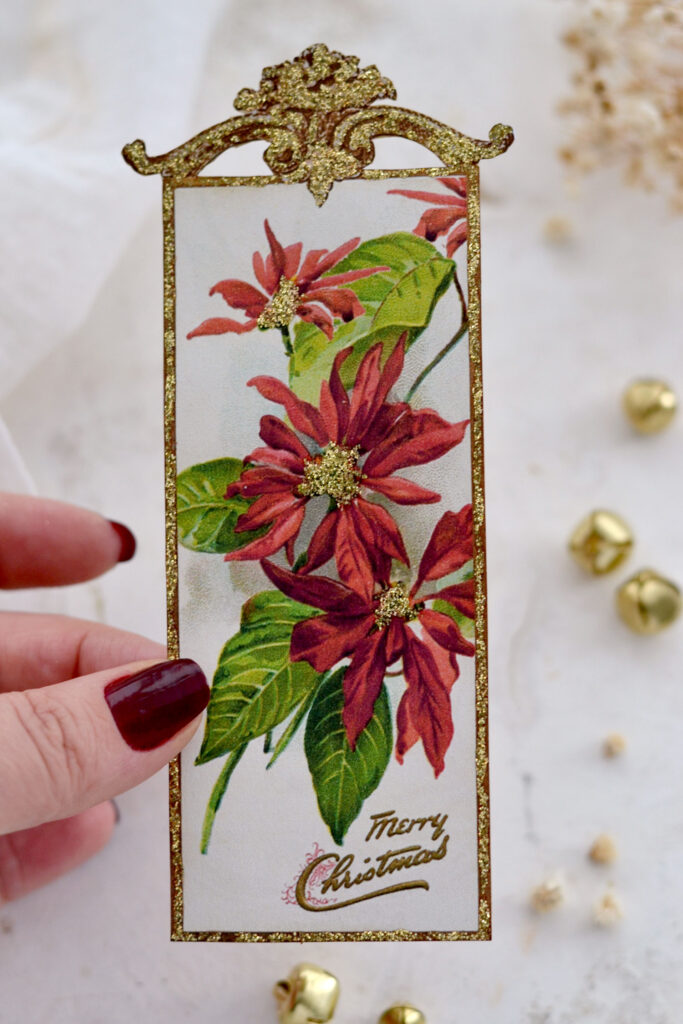 Vintage Poinsettia Christmas Bookmark