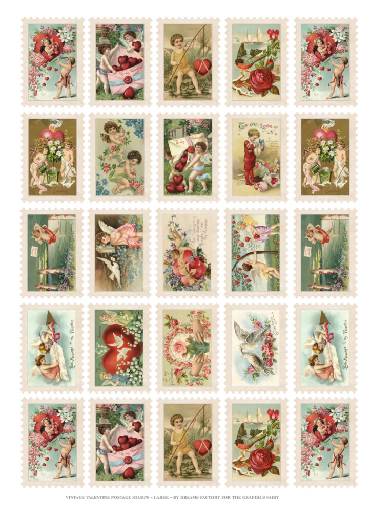 Valentine's Postage Stamps printable - large