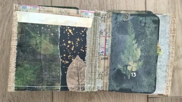 Journal spread with leaf prints