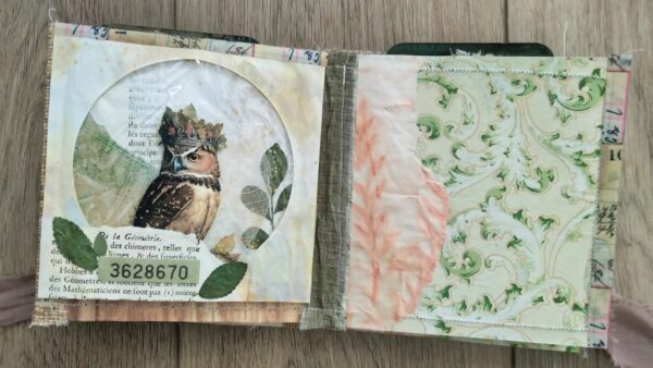 Journal spread with owl image