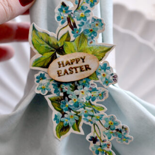 Vintage flower Easter napkin rings with gold touches