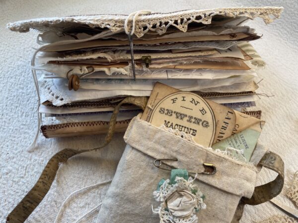 side view of journal with handmade fabric flower