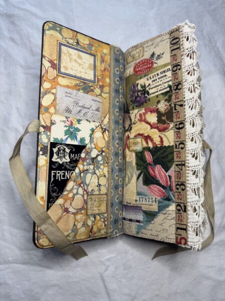 Journal spread with several wallpaper pieces patched together