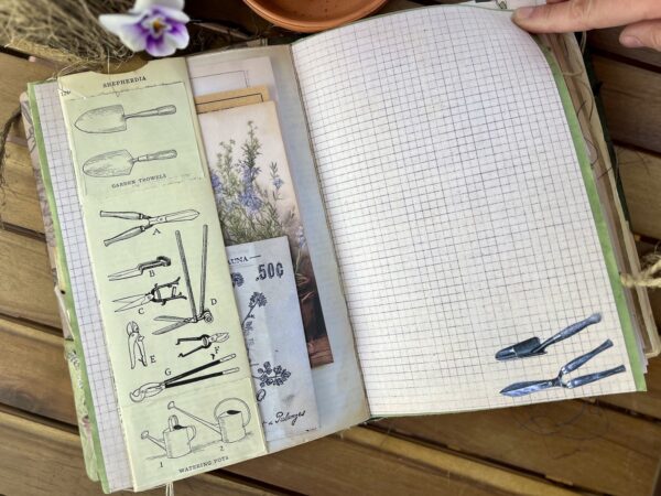 Journal page with garden tool print