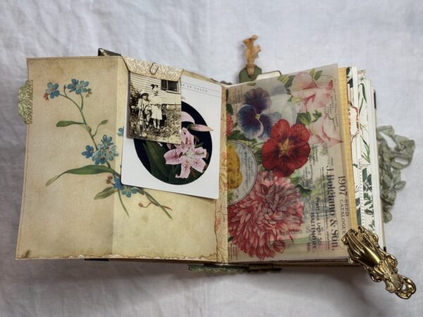 Journal spread with forget-me-not print