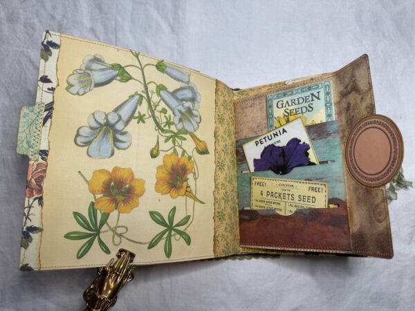 Journal spread with large floral print page