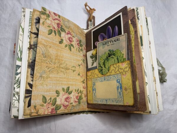 Journal spread with rose wallpaper print