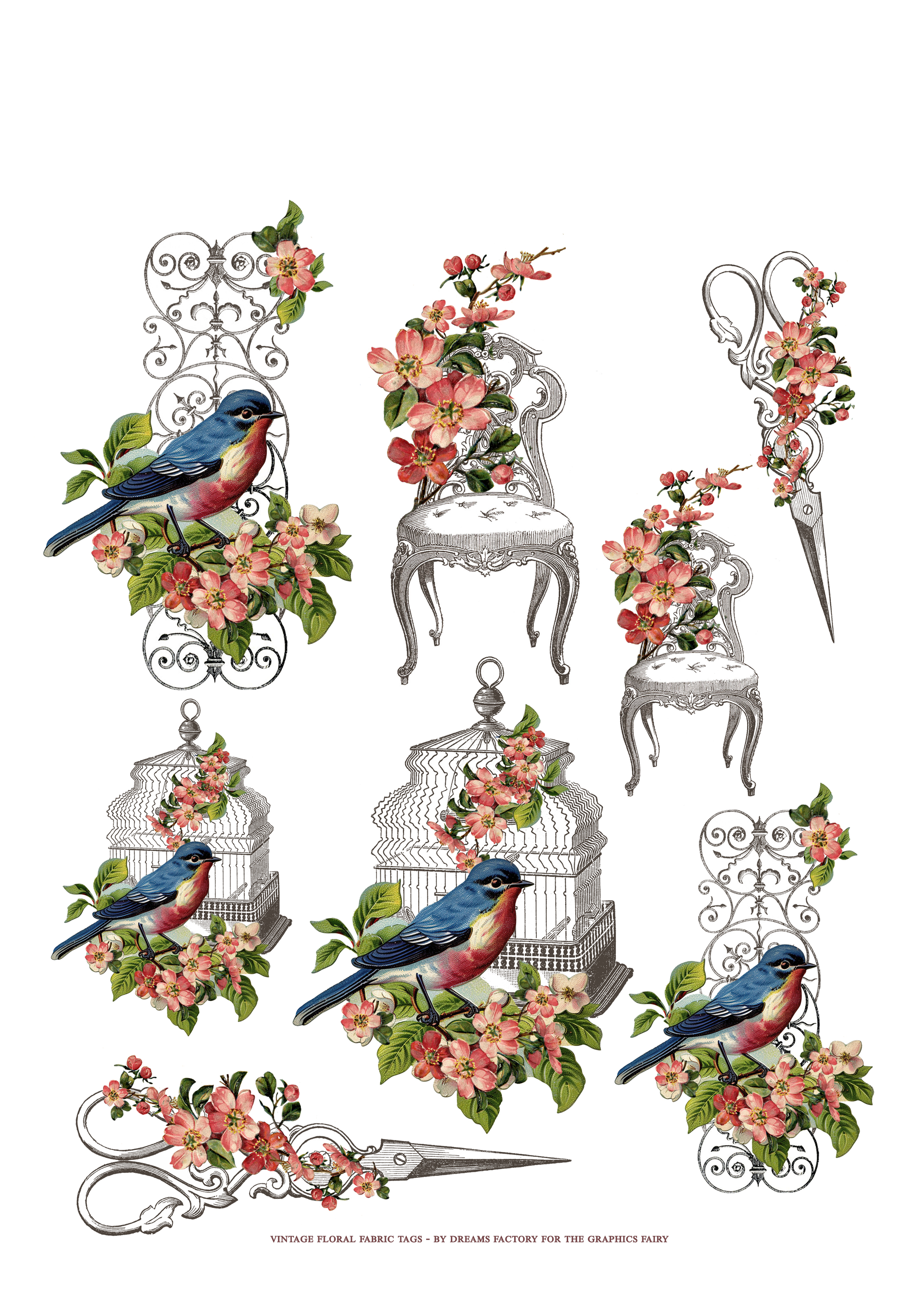 Vintage floral fabric tags printable