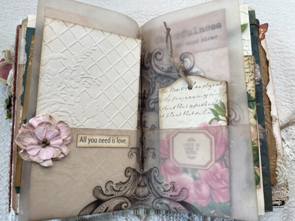 Journal spread with vellum pocket 