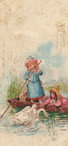 vintage summer iphone wallpaper with girls feeding swans