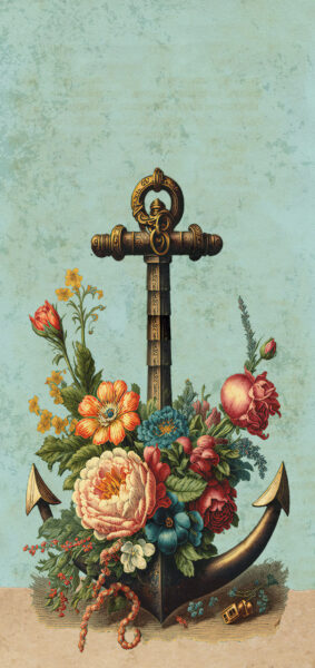 vintage summer iphone wallpaper with floral anchor