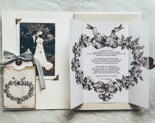 Wedding booklet with heart shaped lettered panel