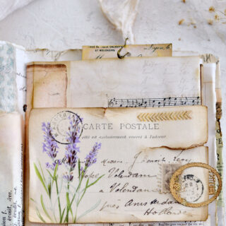 vintage junk journal lavender postcard