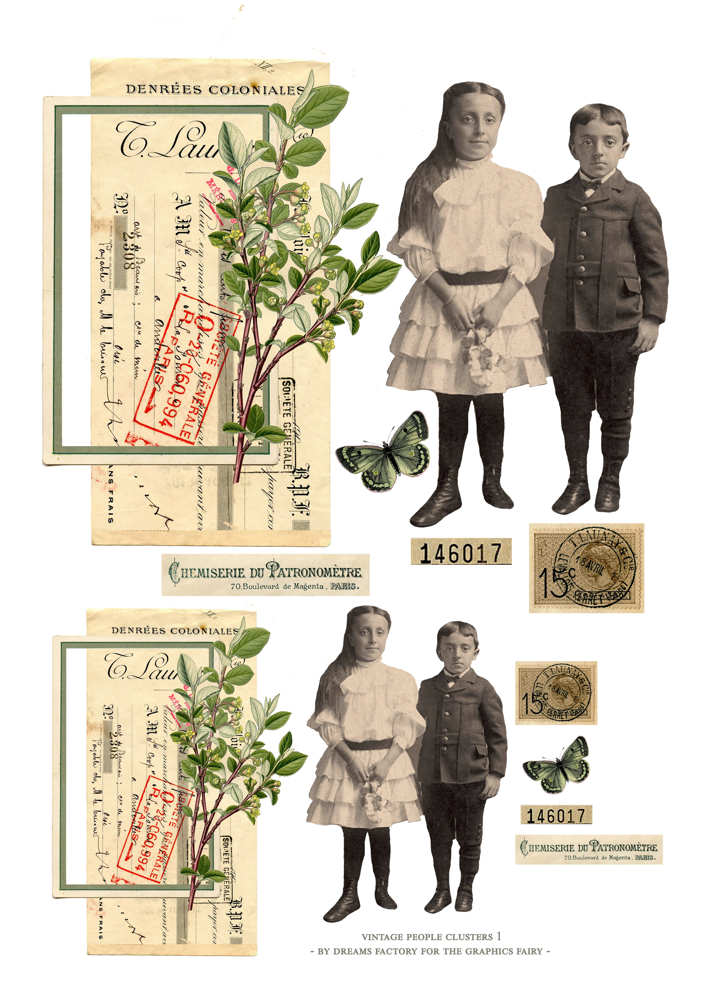 vintage people clusters printable - version 1 brother and sister