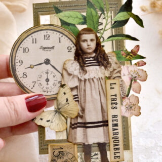 little girl with bangs junk journal cluster