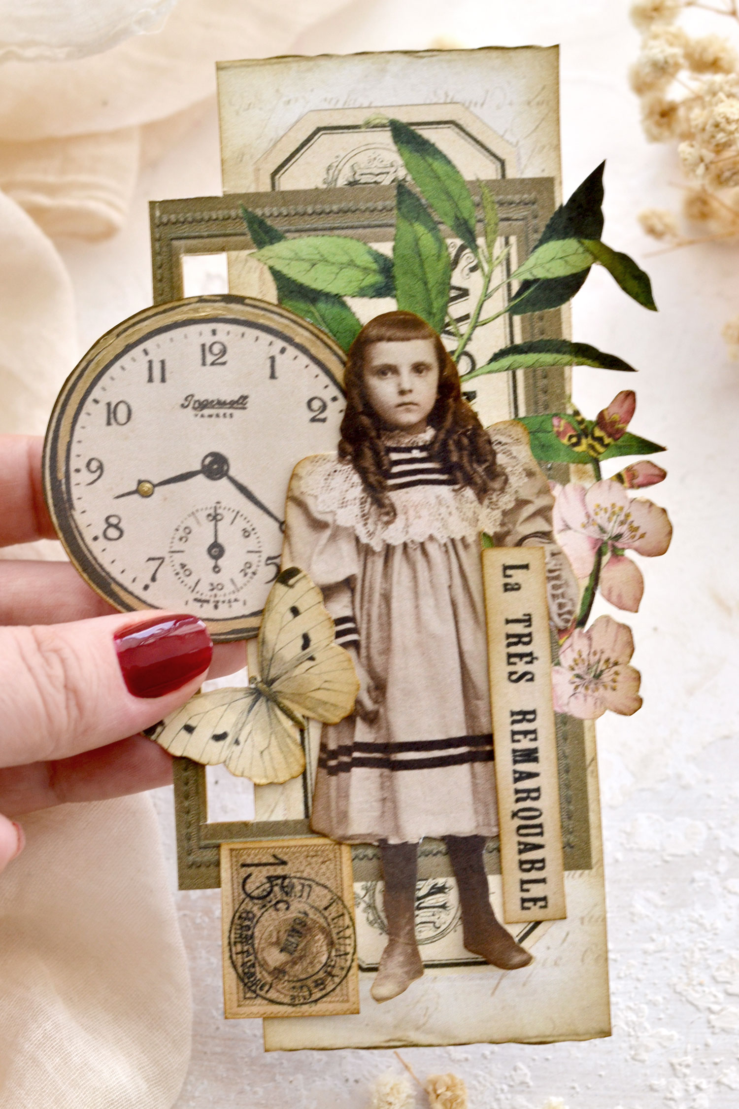 little girl with bangs junk journal cluster