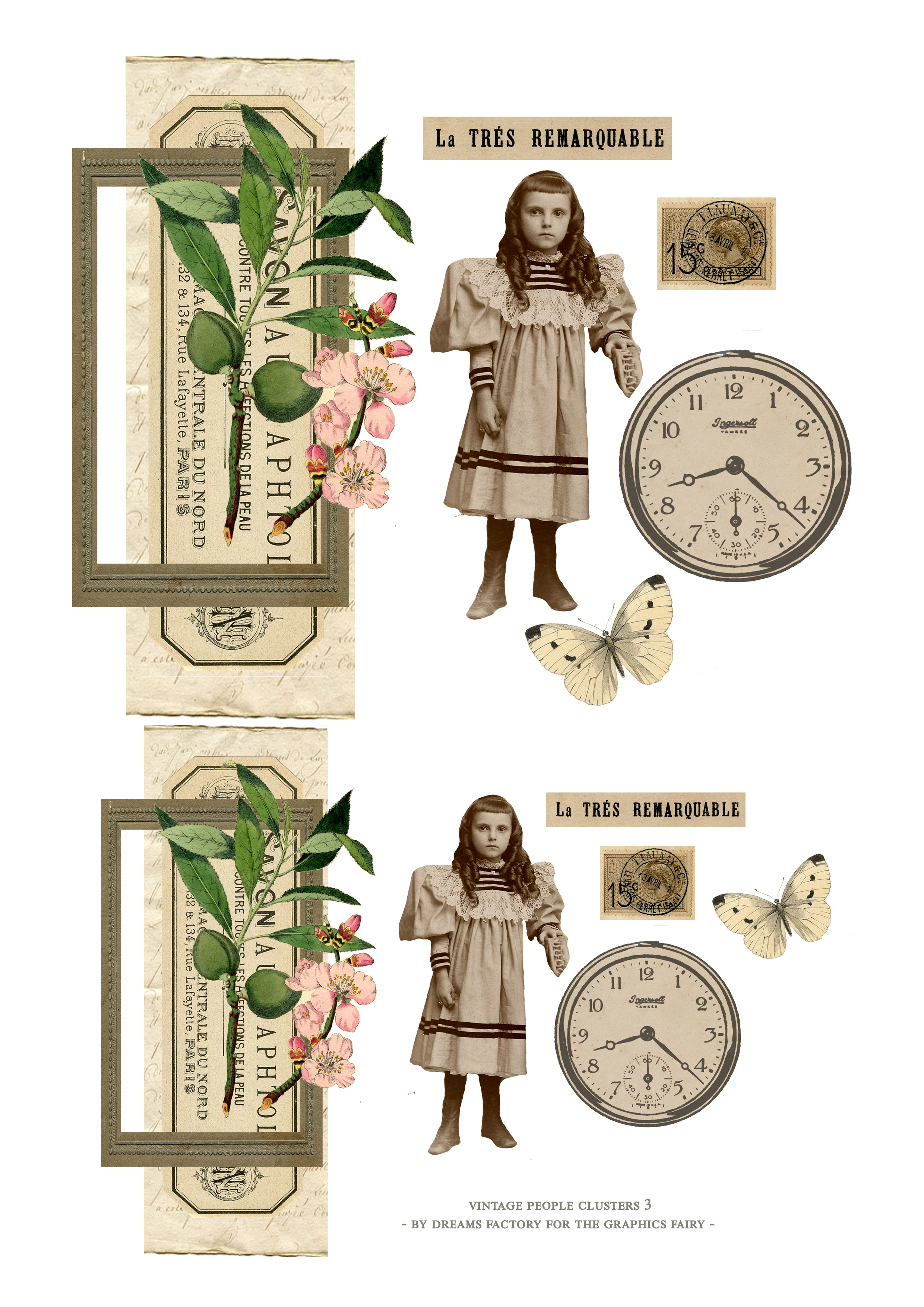 vintage people clusters printable - version 3 little girl with bangs