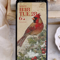 Christmas Wallpaper for iPhones - vintage bird with berries