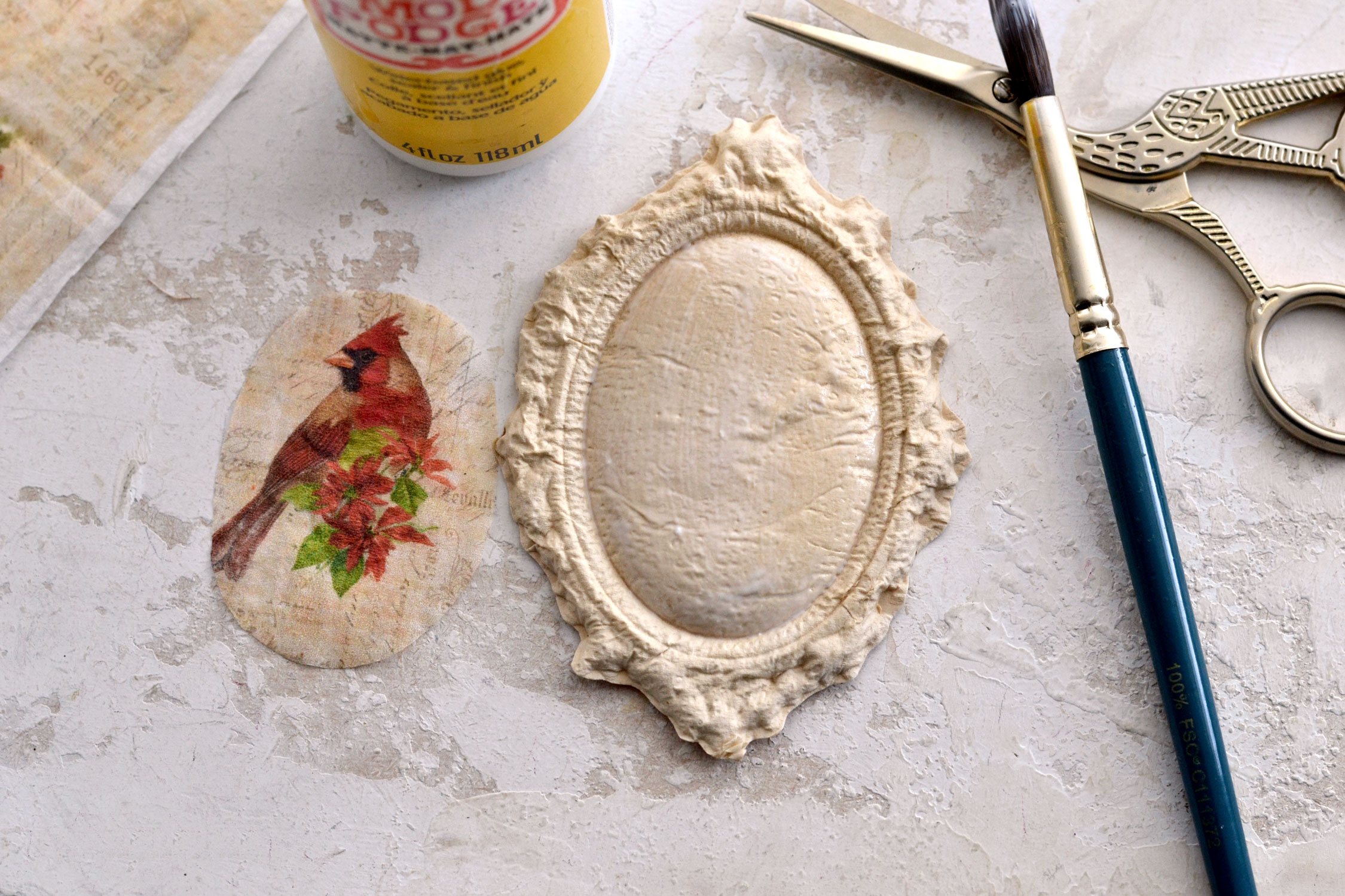 gluing the printed napkin