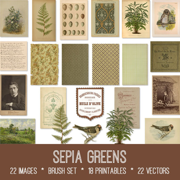 Sepia Green Ephemera Graphics