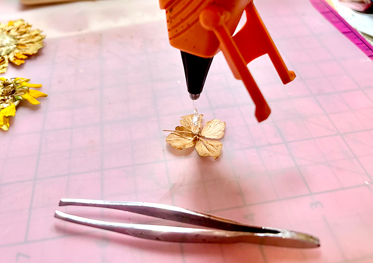 Drop glue on dried flower