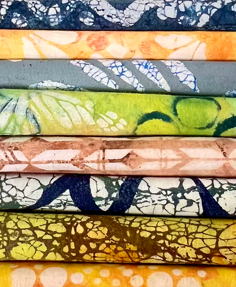 Batik Art Fabric samples stacked