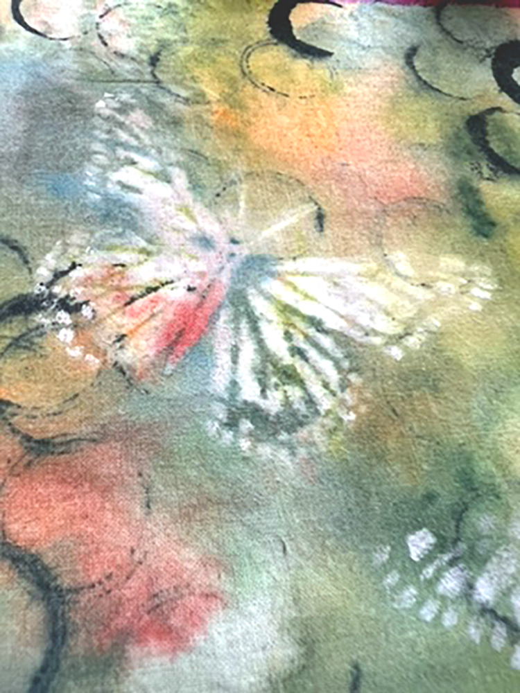 Close up of colorful batik art fabric