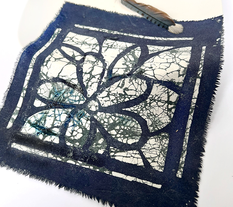 Batik art fabric with flower stencil pattern