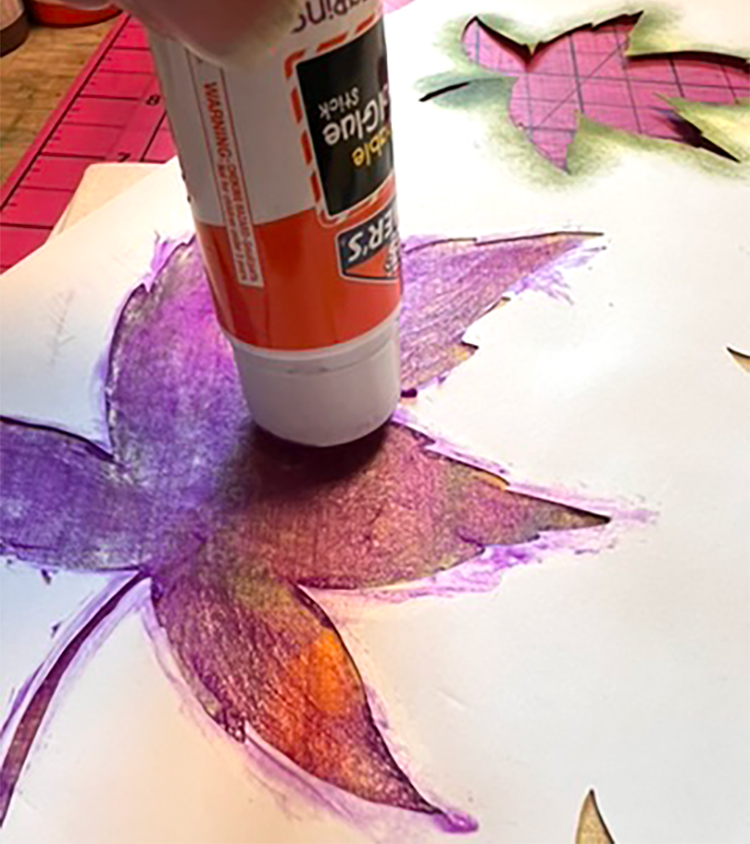 Elmer's Glue Stick used with a stencil for batik art