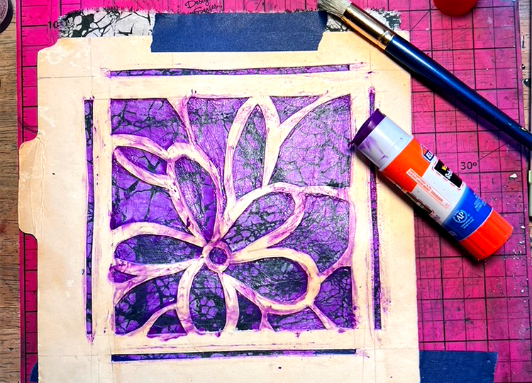 Glue stick applied to stencil