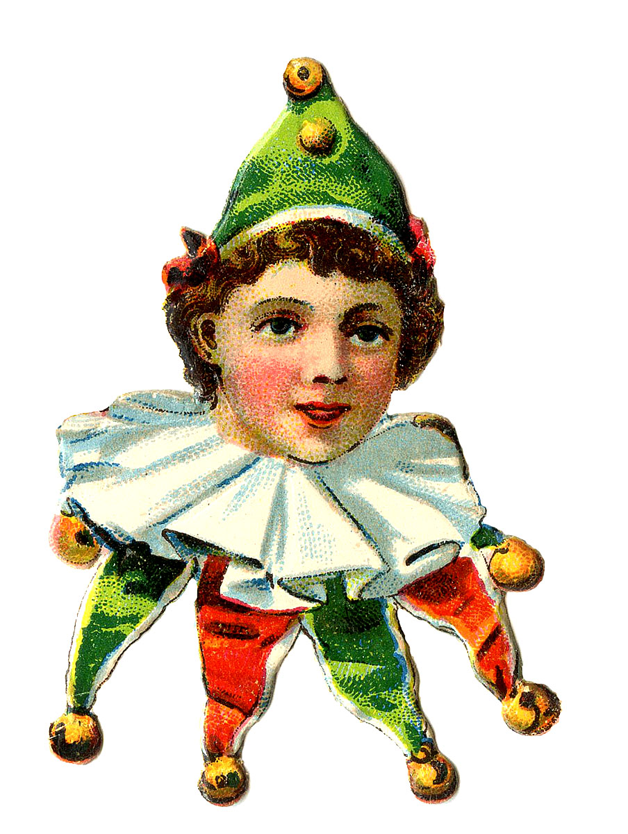 Vintage Images - Cute Elf Clowns - The Graphics Fairy