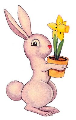 Vintage Easter Clip Art - Funny bunny with Daffodil - The Graphics Fairy