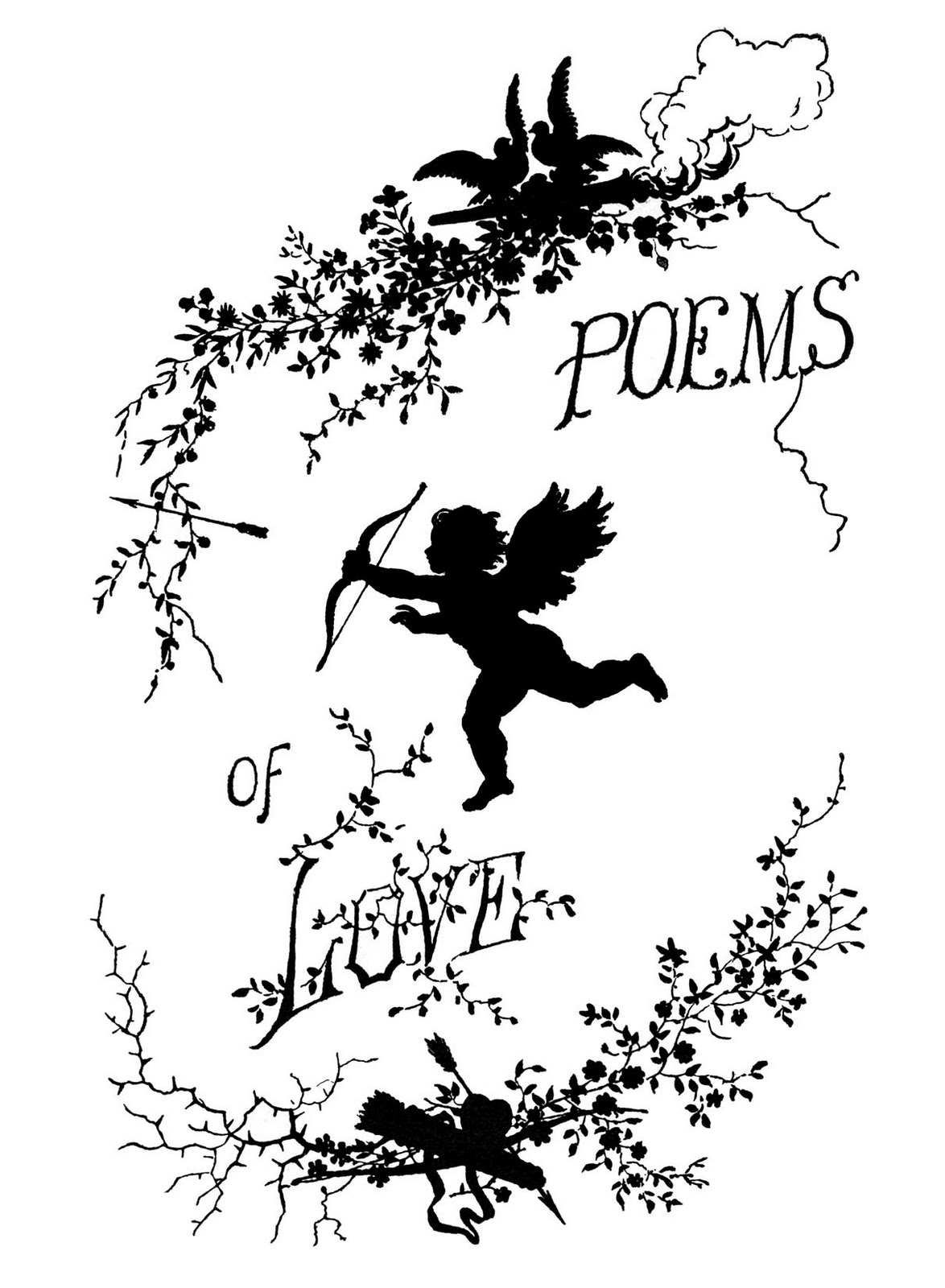 Vintage Clip Art - Poems of Love Silhouette - Cupid - The Graphics Fairy